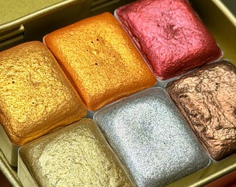 Shimmer Watercolor Half Pans – Golden, Silver, Reds, Browns – Art Supplies
