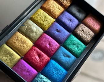 Zestaw farb akwarelowych Shimmery Metallic – ręcznie robiony tusz do kaligrafii, 24 kolory