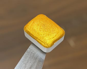 Marigold - Chrome Yellow watercolour Paint | Extra Sparkly Handmade Watercolours ! Mirror effect !