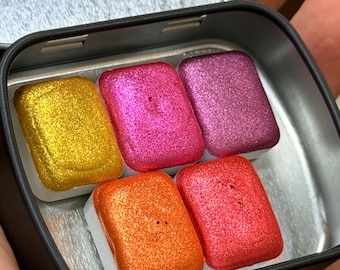 Floral Pop Chrome Watercolour Set – 12 Metallic Glitter Quarter Pans (Printed Tin)