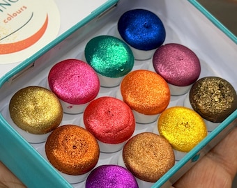 Handmade Glitter Watercolour Set – 12 Metallic Pans, Unicorn Tin