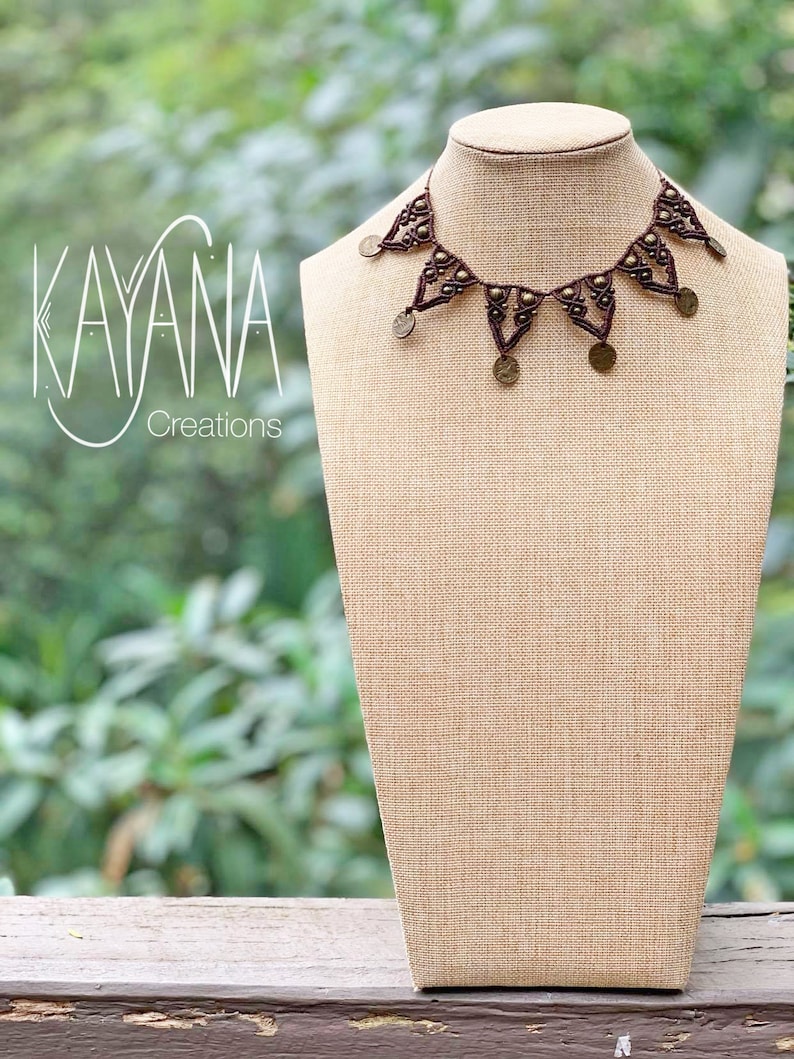 Handmade brown and bronze choker macrame necklace