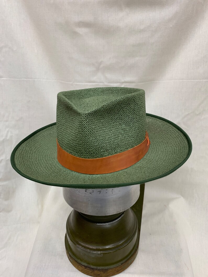 Straw Fedora Sun Hat Sage Green Etsy