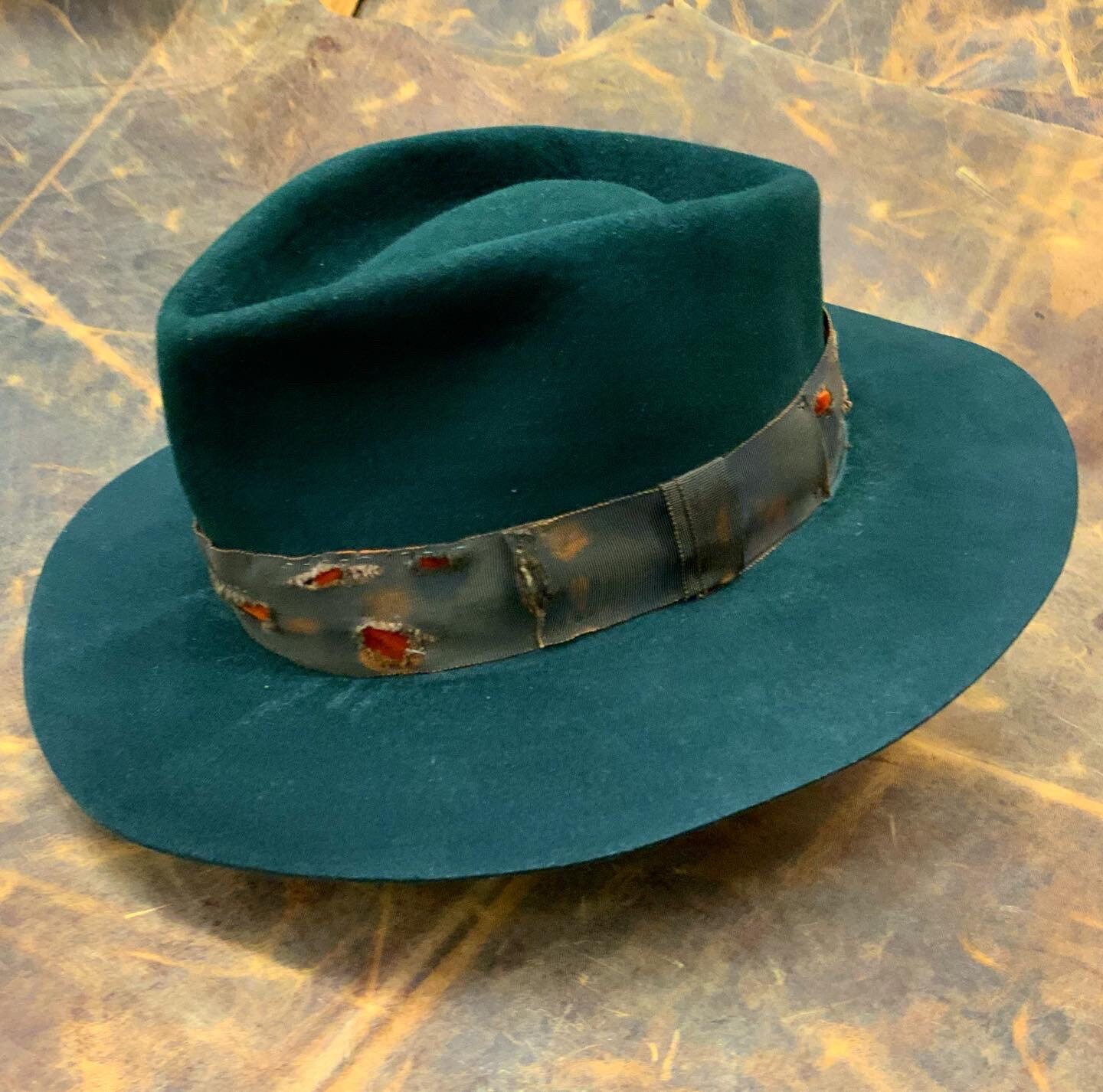 Emerald Green Fedora With Distressed Grosgrain Velvet Band Etsy