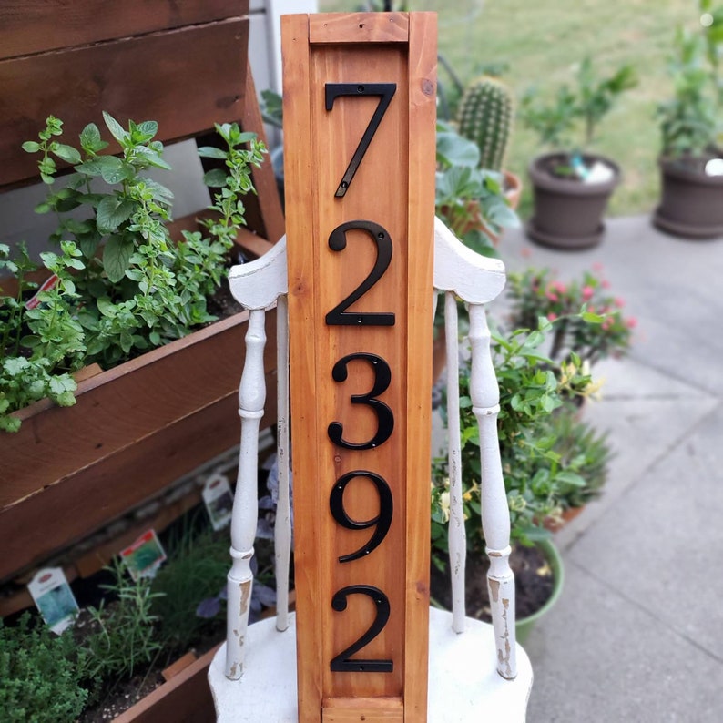 Custom Redwood Address Plaque Vertical House Number Wood Etsy
