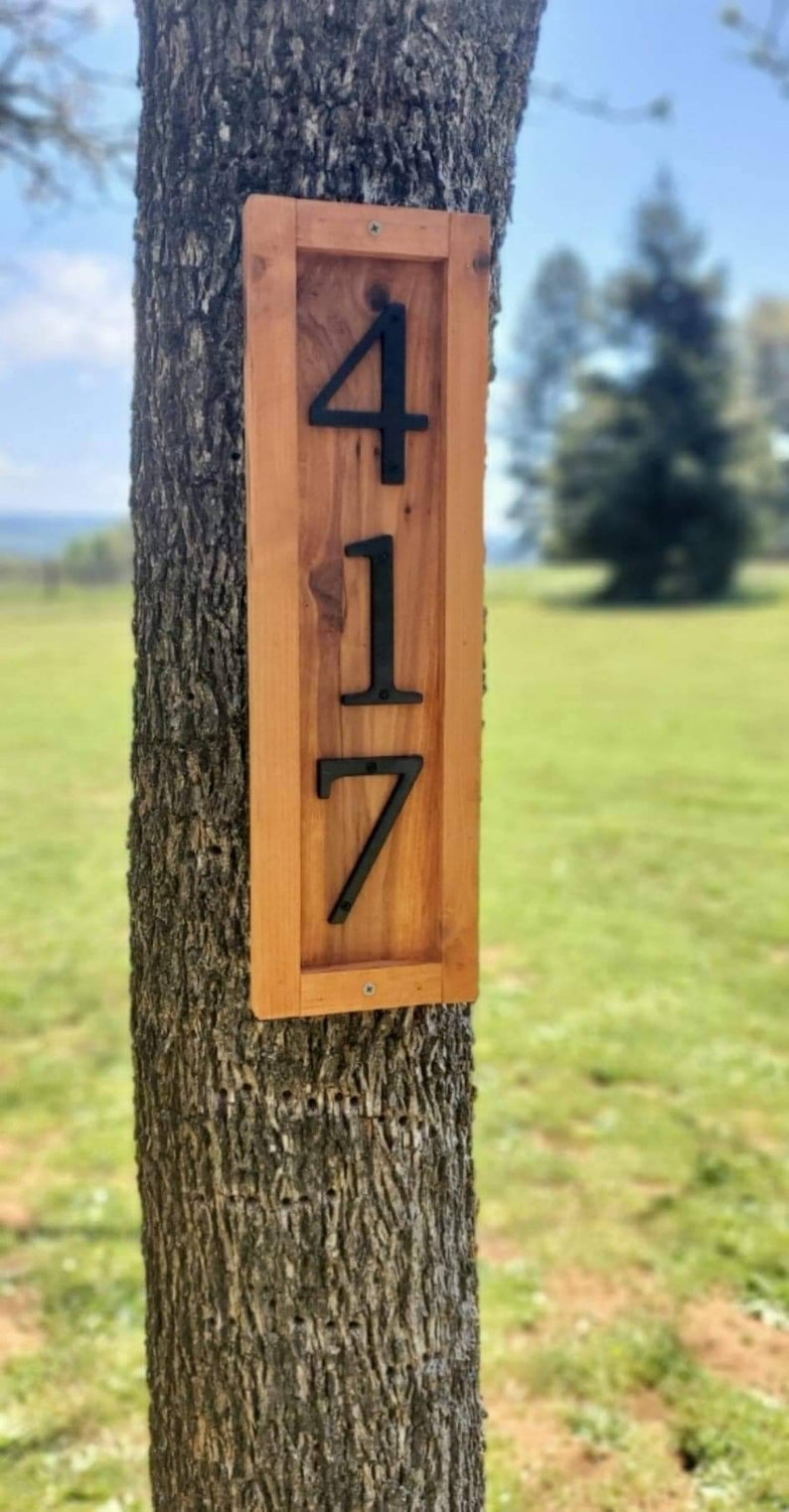 Custom Redwood Address Plaque Vertical House Number Wood Etsy