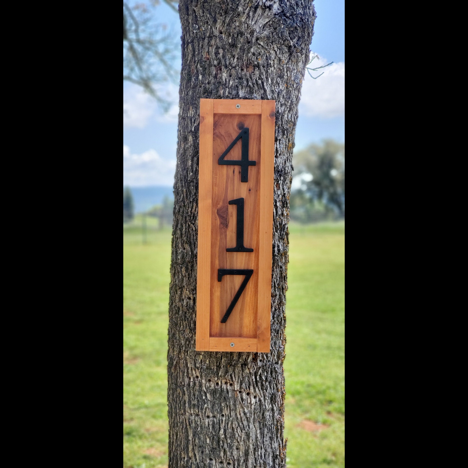 Custom Redwood Address Plaque Hand Made Vertical House Etsy