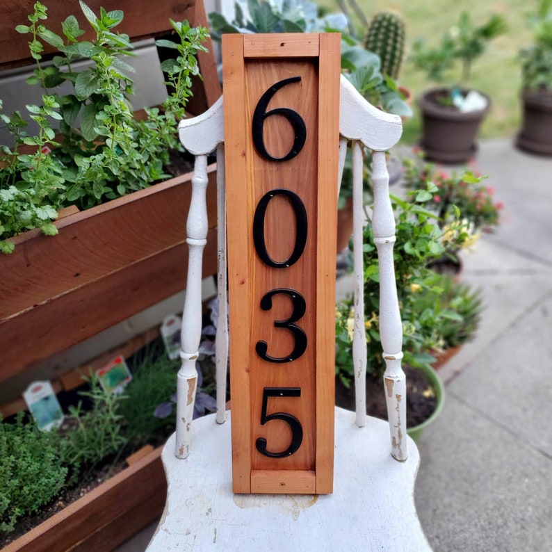 Custom Redwood Address Plaque Vertical House Number Wood Etsy