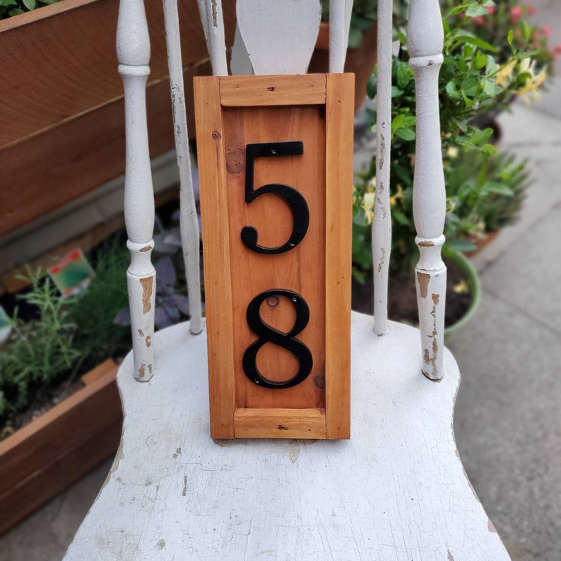 Custom Redwood Address Plaque Vertical House Number Wood Etsy