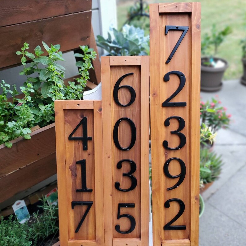Custom Redwood Address Plaque Vertical House Number Wood Etsy