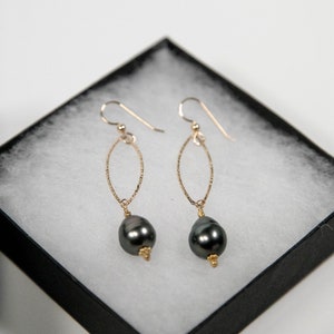 MAKILI Earrings - 14K Gold Filled Tahitian Pearl Dangle Earrings