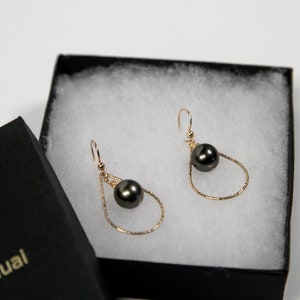 WAI Earrings - 14K Gold Filled Tear Drop Tahitian Pearl Dangle Earrings