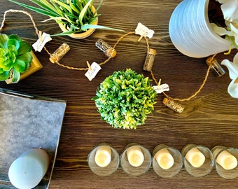 Garland de botella de vidrio de alambre de cobre y yute, cadena de botellas corcho, estación de propagación de plantas hidropónicas colgantes, jarrones de hierbas de semillas