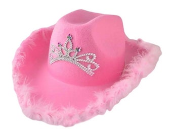 Pink Cowgirl Hat | Wide Brim | Fedora | Cowboy Hat | Western Style | Stag | Hen | Cosplay | Party Hat | For Women/ Girls