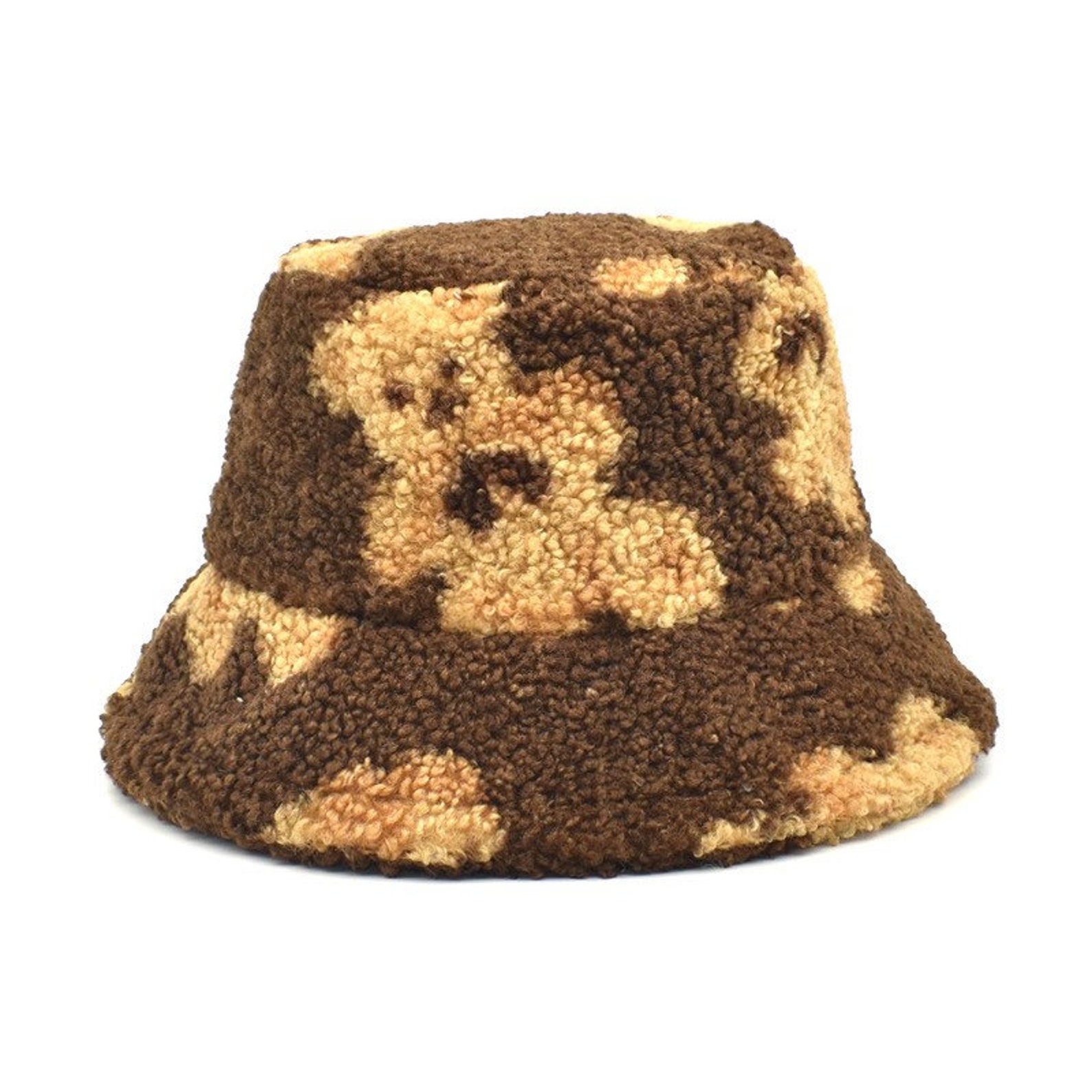 Teddy Bear Faux Sherpa Bucket Hat Fuzzy Material Animal Etsy