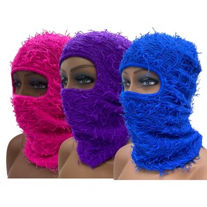 Knitted Halloween Fuzzy Full Face Ski Mask Balaclava Distressed Fleece  Fuzzy