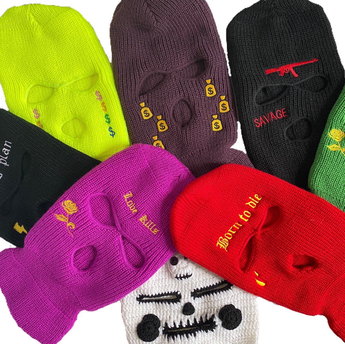 Embroidered 3 Hole Ski Mask | Knitted Balaclava | Snood | Wooly hat |…