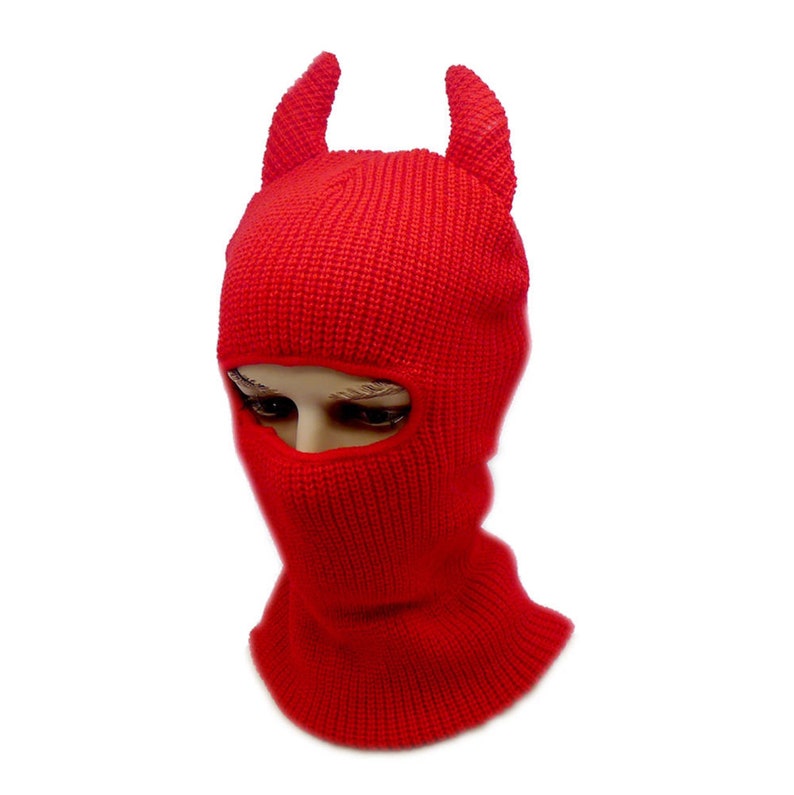 Devil Horns Hole Ski Mask Knitted Balaclava Snood Wooly Etsy Australia