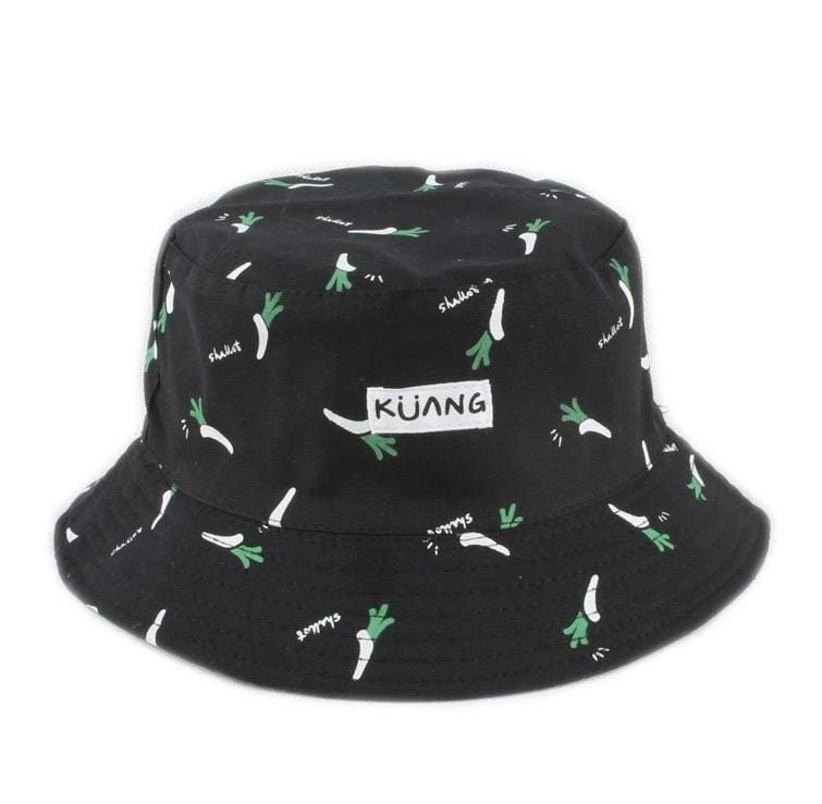 Black Reversible Bucket Hat Vegetable 