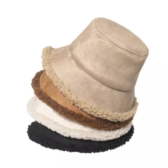 Solid Faux Sherpa Bucket Hat Fuzzy 