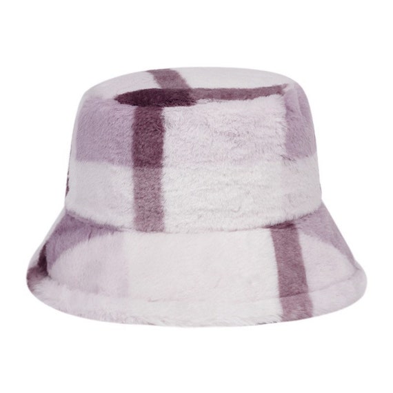 Checkered Faux Fur Bucket Hat Plush 