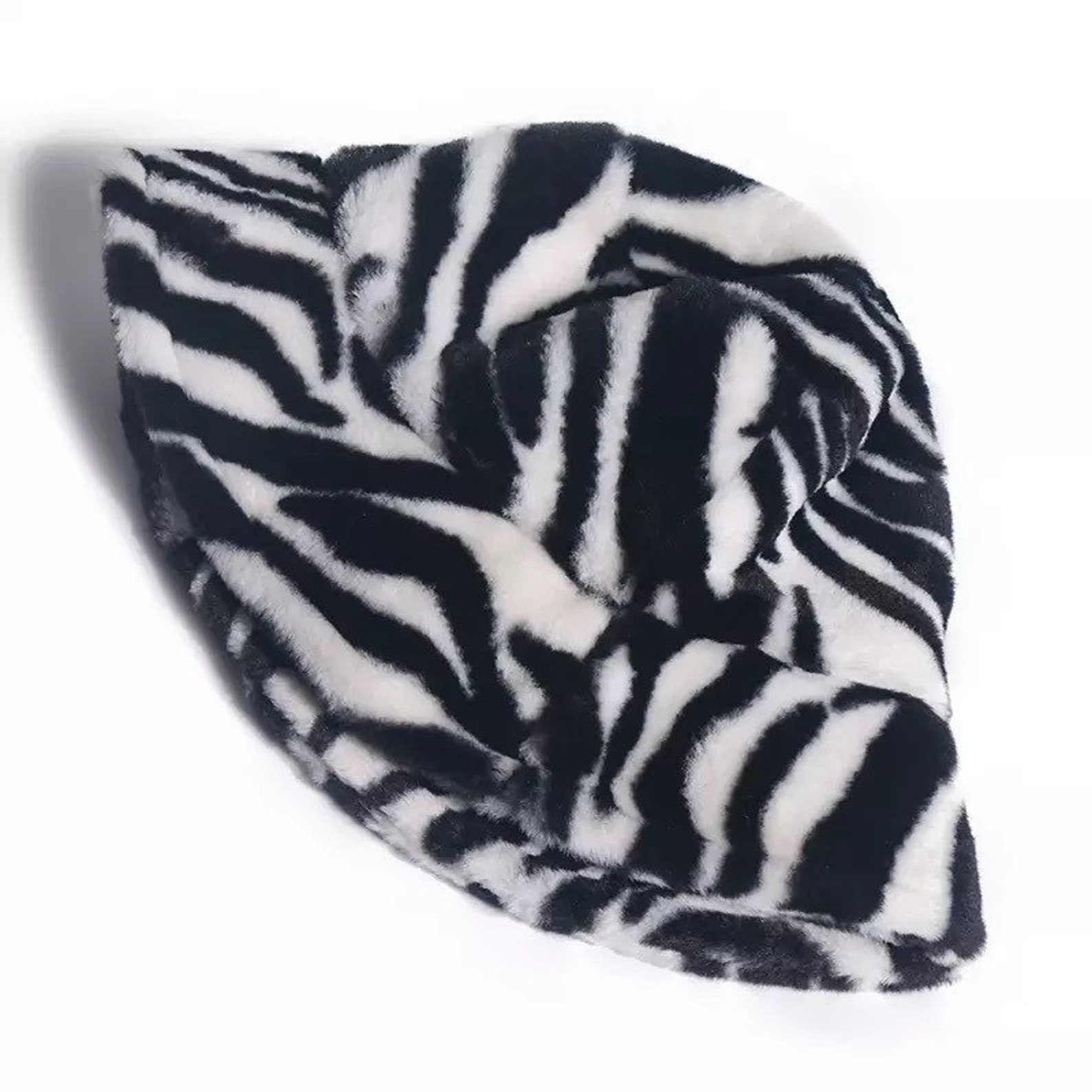 Zebra Print Faux Fur Bucket Hat Plush Material Animal | Etsy