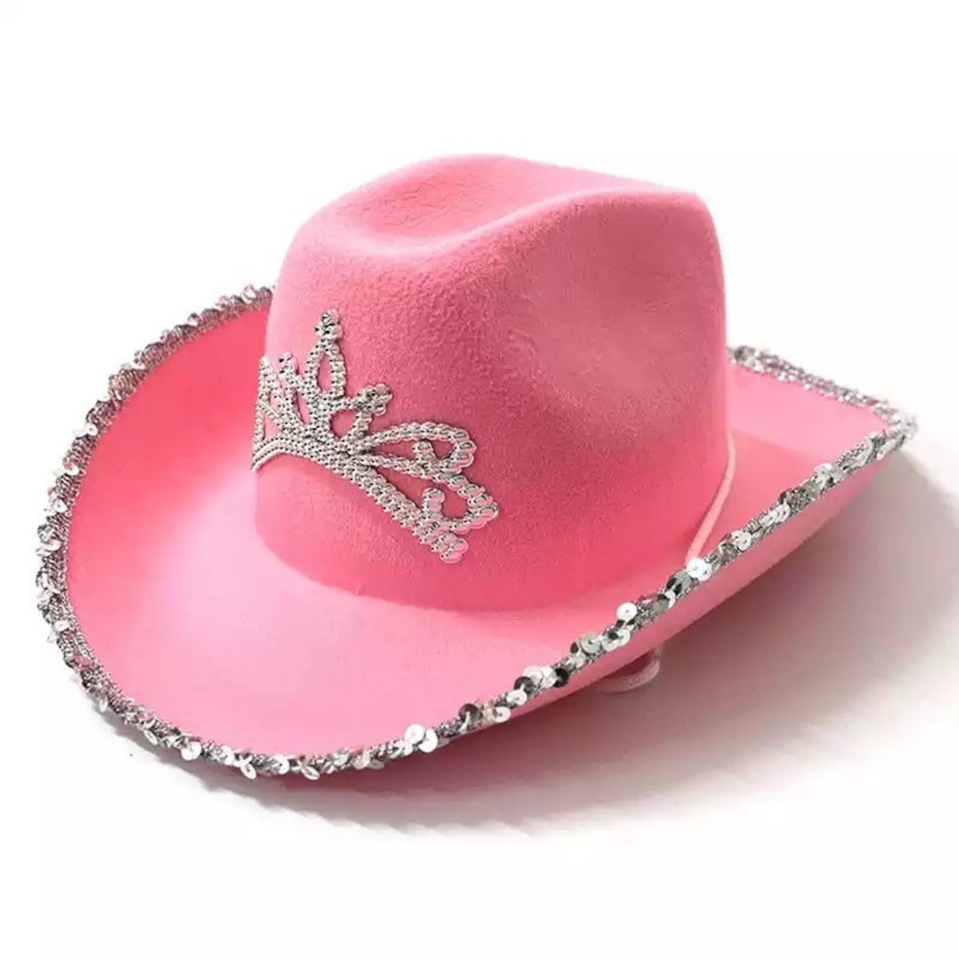 Pink Cowgirl Hat Wide Brim Fedora Cowboy Hat Western Style Stag Hen
