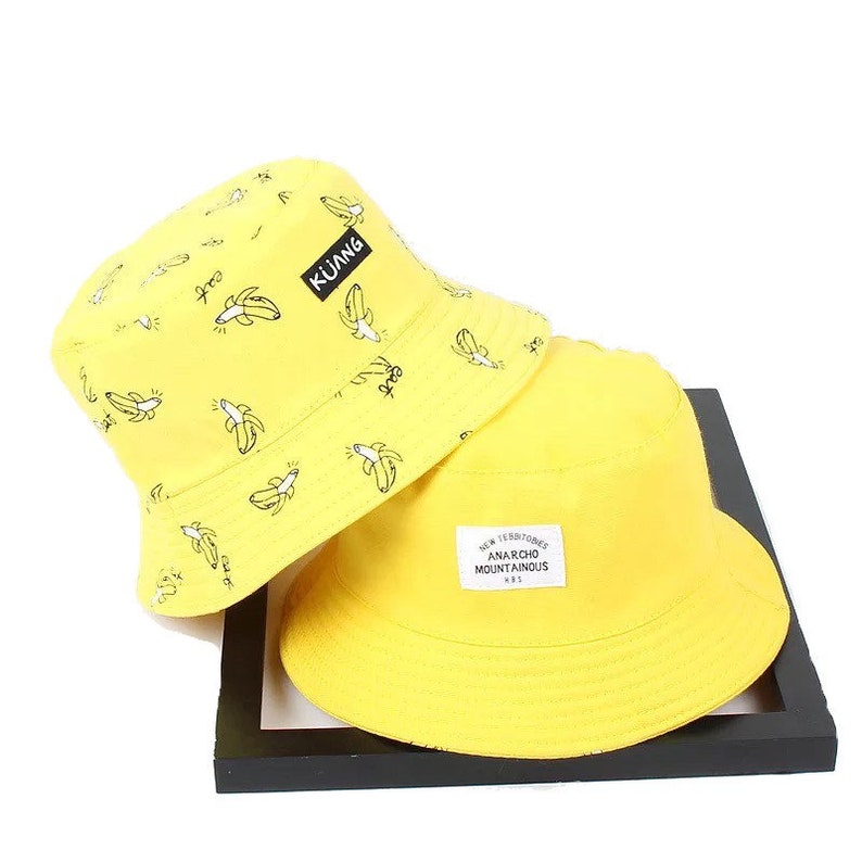 Bananas Reversible Bucket Hat Fruit Bright Yellow Etsy