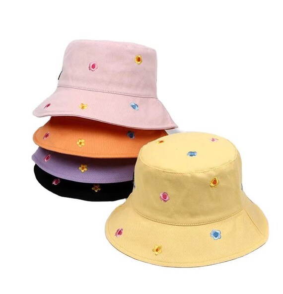 Embroidered Flower Bucket Hat Floral Print Flowers Fishermans Hat
