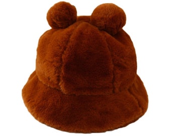 Bear Ears Faux Fur Bucket Hat | Plush material | Animal Print | Fisherman’s Hat | Panama Hat Fuzzy Sassy