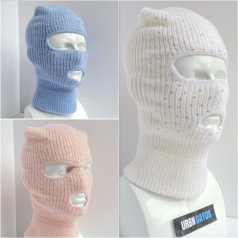 Embroidered 3 Hole Ski Mask Knitted Balaclava Snood Etsy