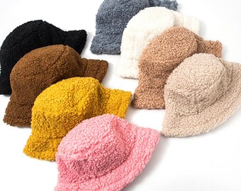 Faux Sherpa Bucket Hat Fuzzy Material 