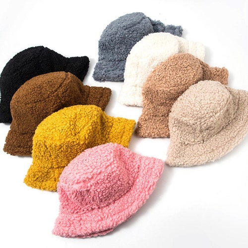 Solid Colour Faux Sherpa Bucket Hat | Fuzzy material | Animal Print | Fisherman's Hat | Panama Hat Fuzzy Sassy