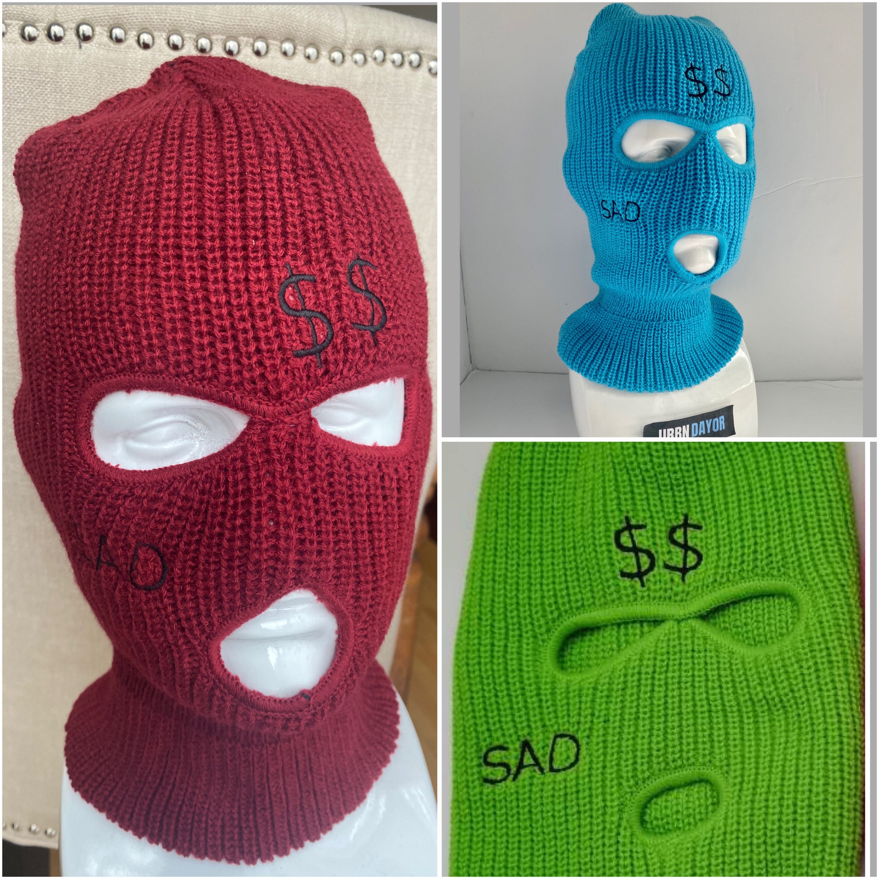 Embroidered 3 Hole Ski Mask Knitted Balaclava Snood Etsy Australia