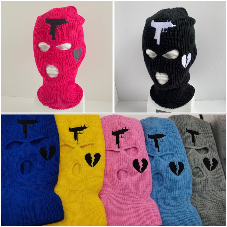 Embroidered 3 Hole Ski Mask Knitted Balaclava Snood Etsy