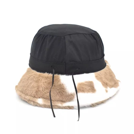 Brown Cow Plush Faux Fur Bucket Hat 