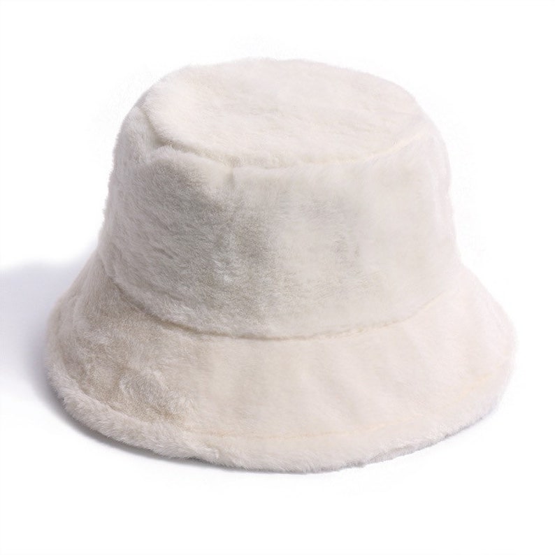 Solid Colour Faux Fur Bucket Hat Fuzzy Material Colorblock - Etsy
