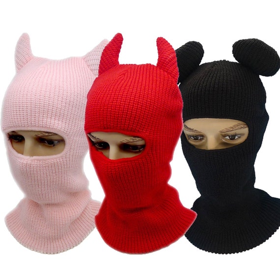 Devil Horns Hole Ski Mask Knitted Balaclava Snood Wooly Etsy Australia