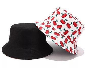 White Cherry Reversible Bucket Hat | Fruit | Sweet | Fisherman’s Hat | Panama Hat | Sun Hat | Summer