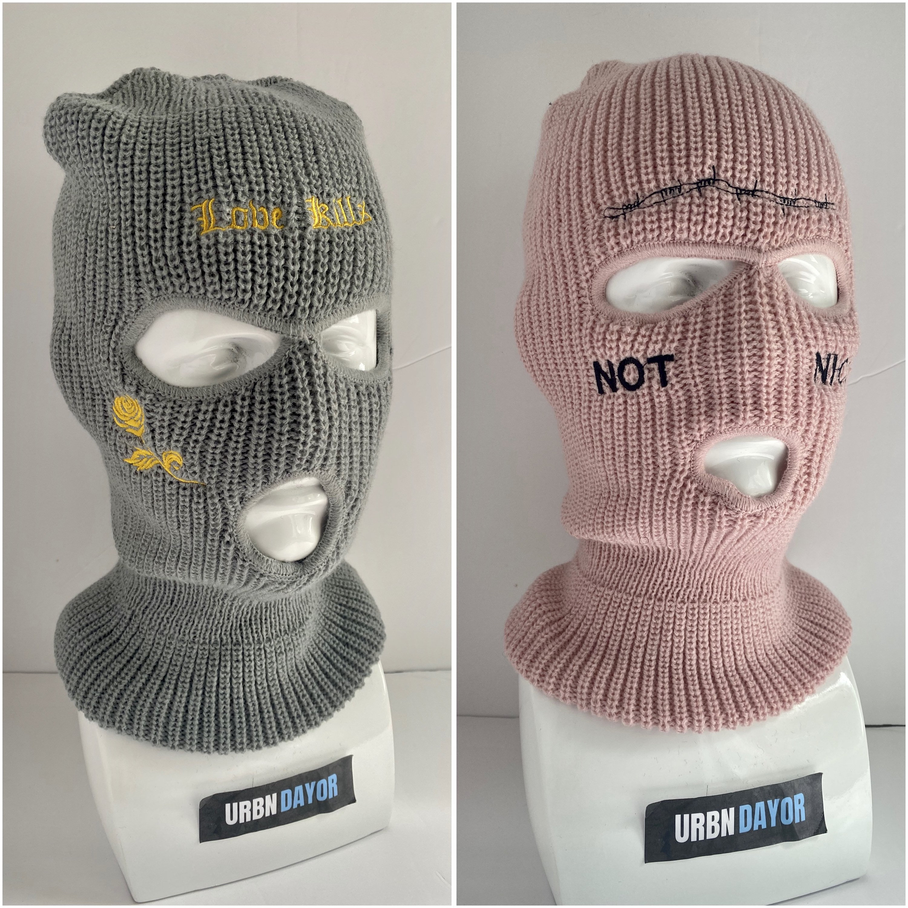 Embroidered 3 Hole Ski Mask Knitted Balaclava Snood Etsy