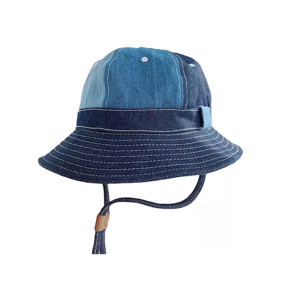 Patchwork Denim Bucket Hat Drawstring Fishermans Hat Panama Hat