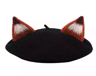 Cat Ears Beret Hat | Fox Ears | Kawaii hat | Basque Beret Hat | Faux wool | French hat| Winter hat