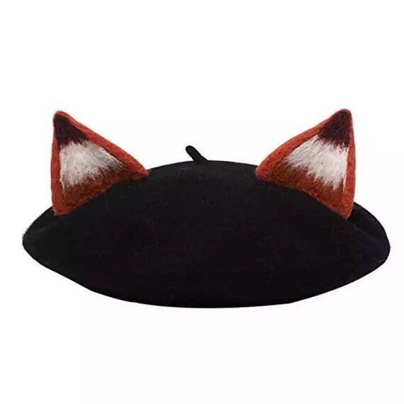Cat Ears Beret Hat | Fox Ears | Kawaii Hat | Basque Beret Hat | Faux Wool | French Hat| Winter Hat