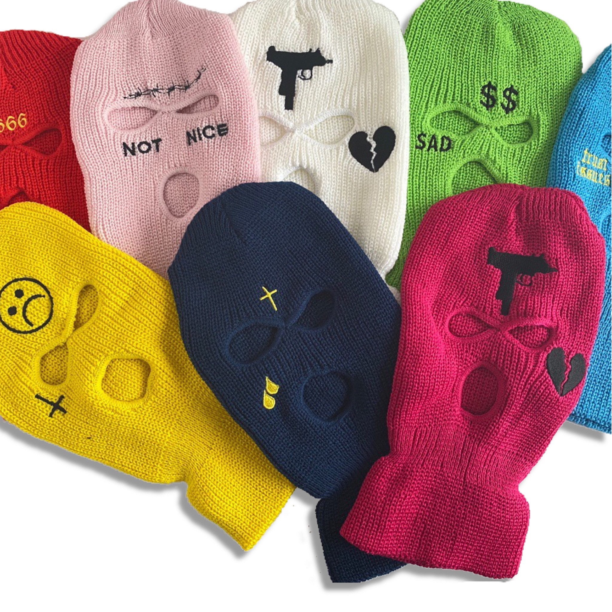 Embroidered 3 Hole Ski Mask | Knitted Balaclava | Snood | Wooly hat |…