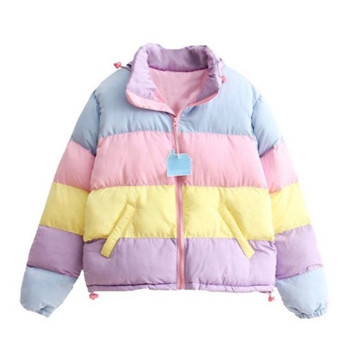 Multicolour Rainbow Pastel Bubble Coat | Jacket | Patchwork | Padded Jacket | Puffer | Winter | Feather Down