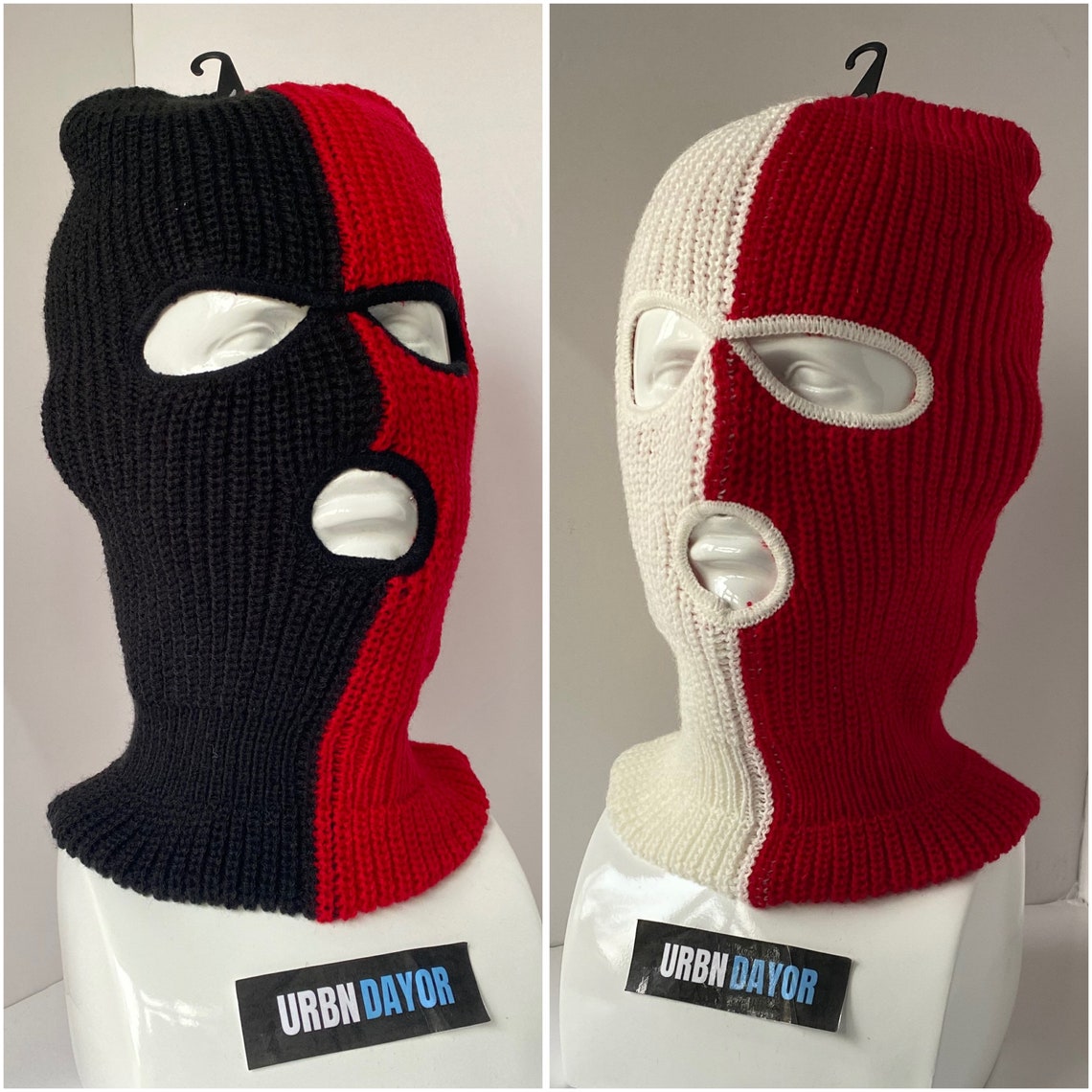 Two Tone Ski Mask Knitted Balaclava Snood Wooly Hat Etsy