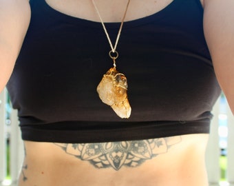 Citrine Wire Wrapped Crystal Pendant Necklace