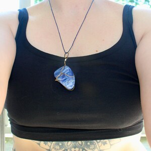 Blue Quartz Wire Wrapped Crystal Pendant Necklace