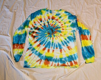 Long Sleeve Tie Dye T Shirt Unisex Womens Mens Large L