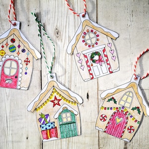 Gift tag / garland / ornament gingerbread Christmas houses to print and color!